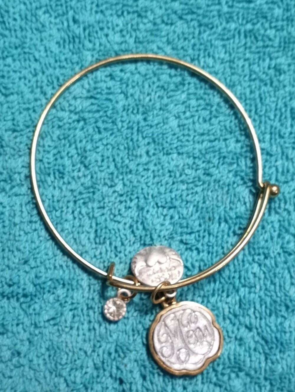 Mom Gold and Silver Mixed-Metal Charm Bangle Bracelet